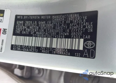 2016 Toyota Corolla S Plus from USA, damaged, VIN 2T1BURHE0GC745848